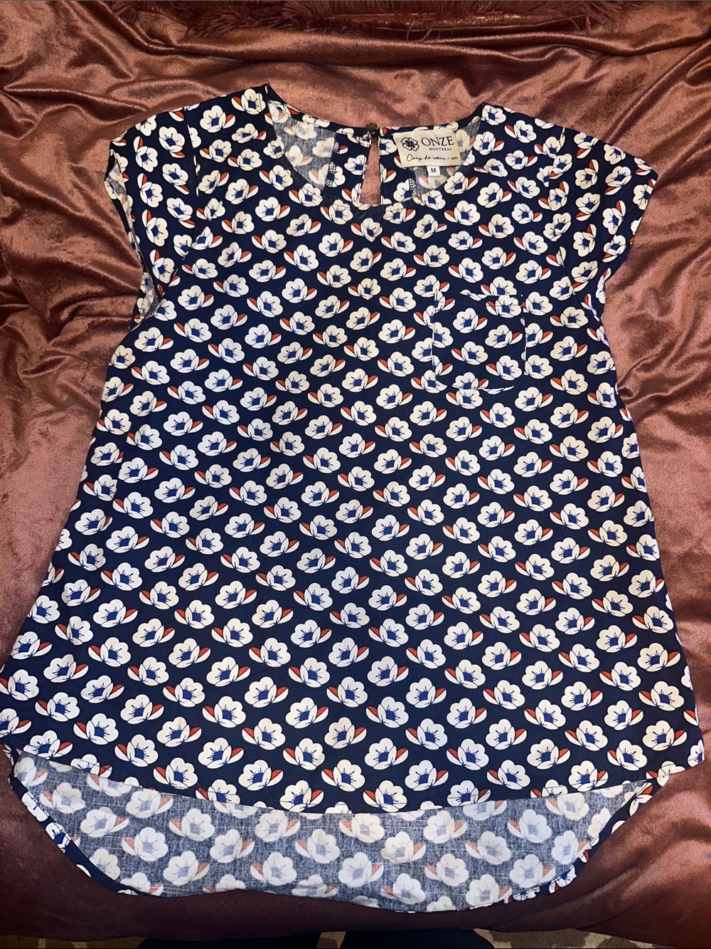 Onze Navy Floral Cap-Sleeve Tee